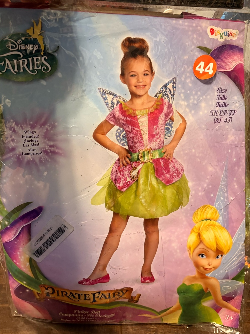Disney Tinker Bell Pirate Fairy Girls Costume - Pink and Green 3T-4T-New